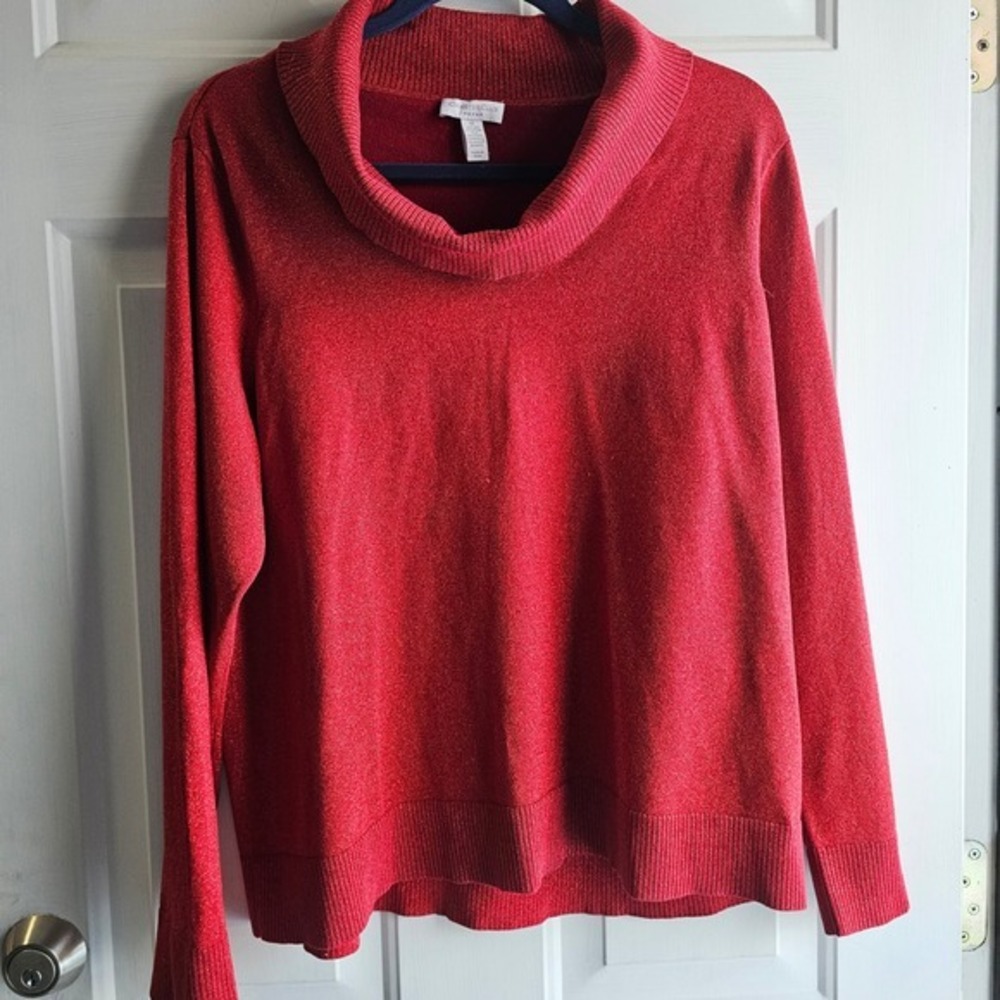 Charter‎ Club Womens 1X Silk Blend Red Sparkle Metallic Cowl Neck Sweater